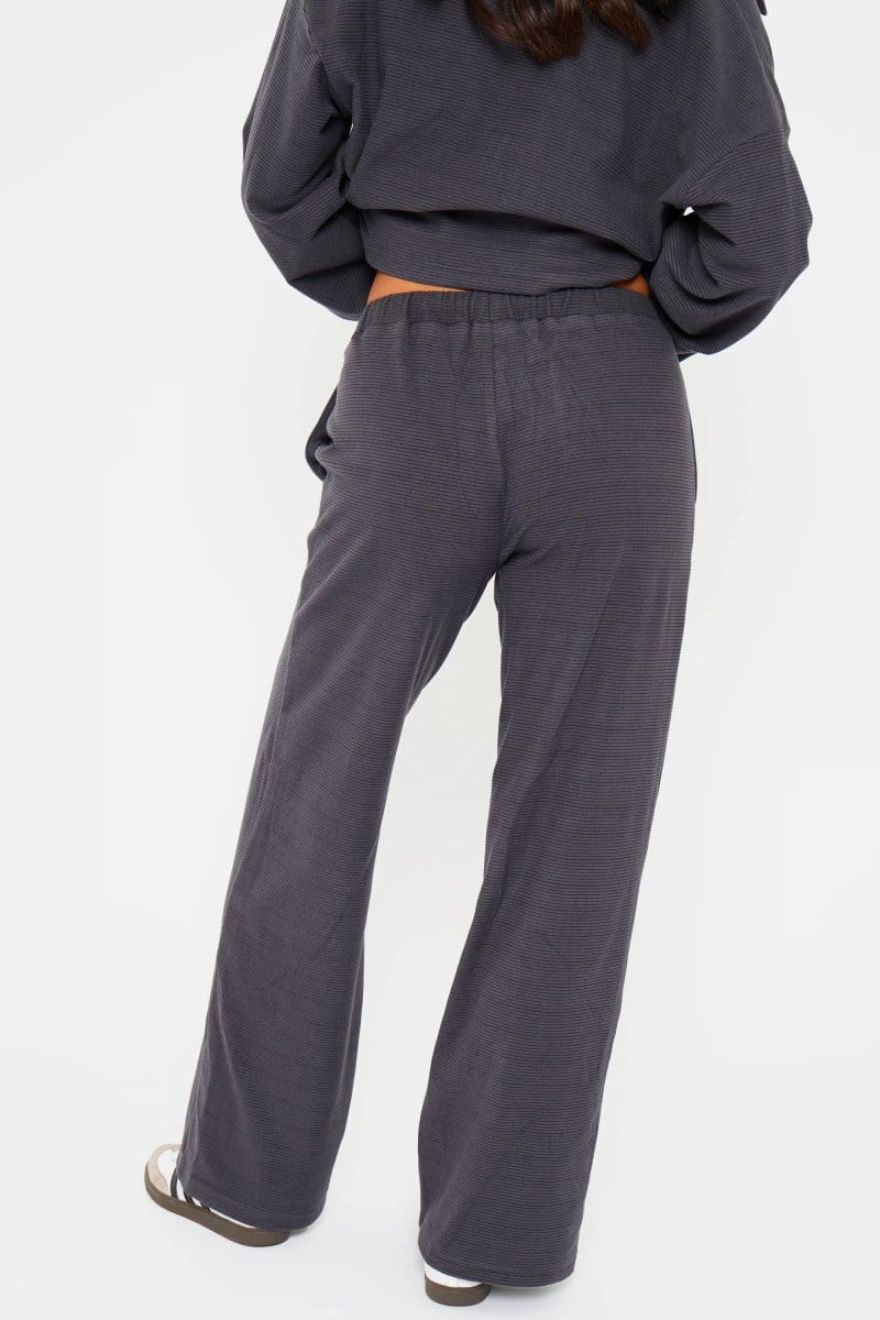 Kaiia Kaiia Striped Fleece Drawstring Wide Leg Trousers Navy & Black - 4