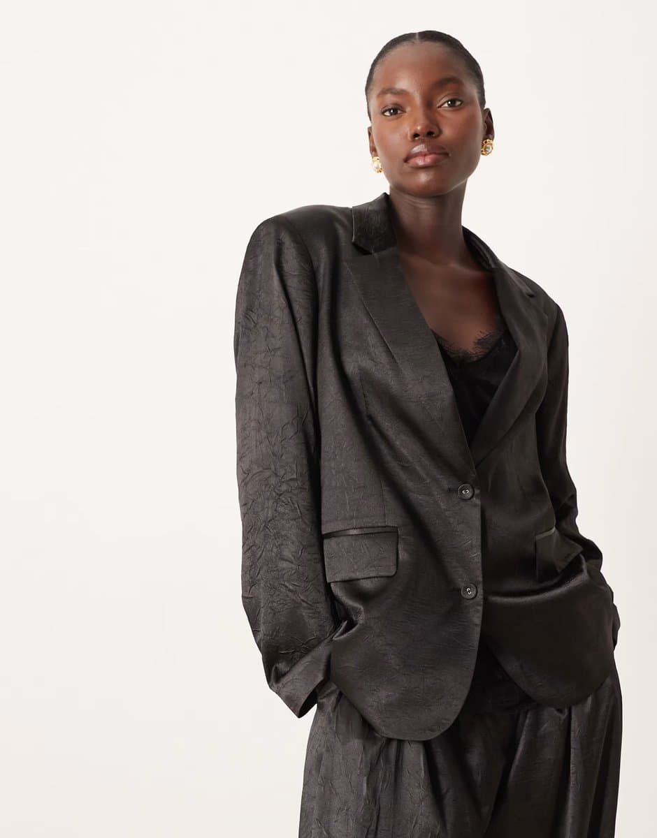 ASOS ASOS DESIGN Unstructured Satin Blazer in Black