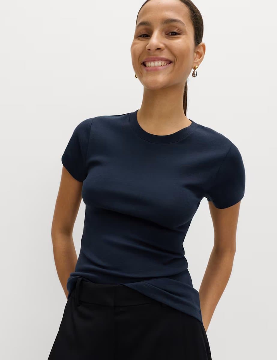 Marks & Spencer M&S Cotton Rich Premium T-Shirt in Navy