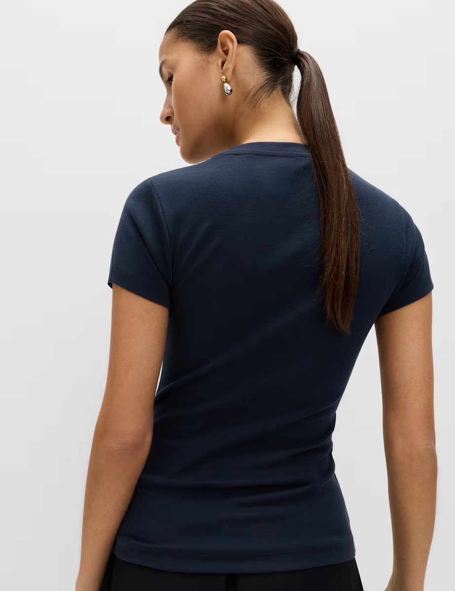 Marks & Spencer M&S Cotton Rich Premium T-Shirt Navy - 3