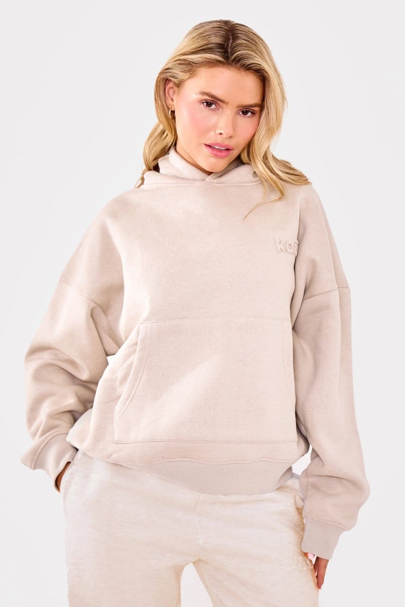 Kaiia Kaiia Embossed Logo Oversized Hoodie Ash Taupe - 1