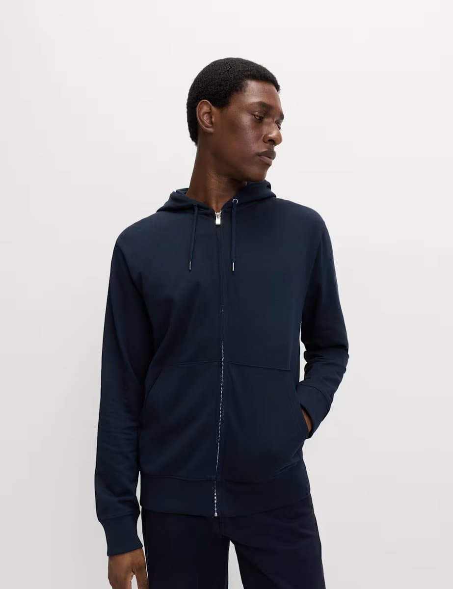 Marks & Spencer M&S Comfortable Zip Through Hoodie Navy