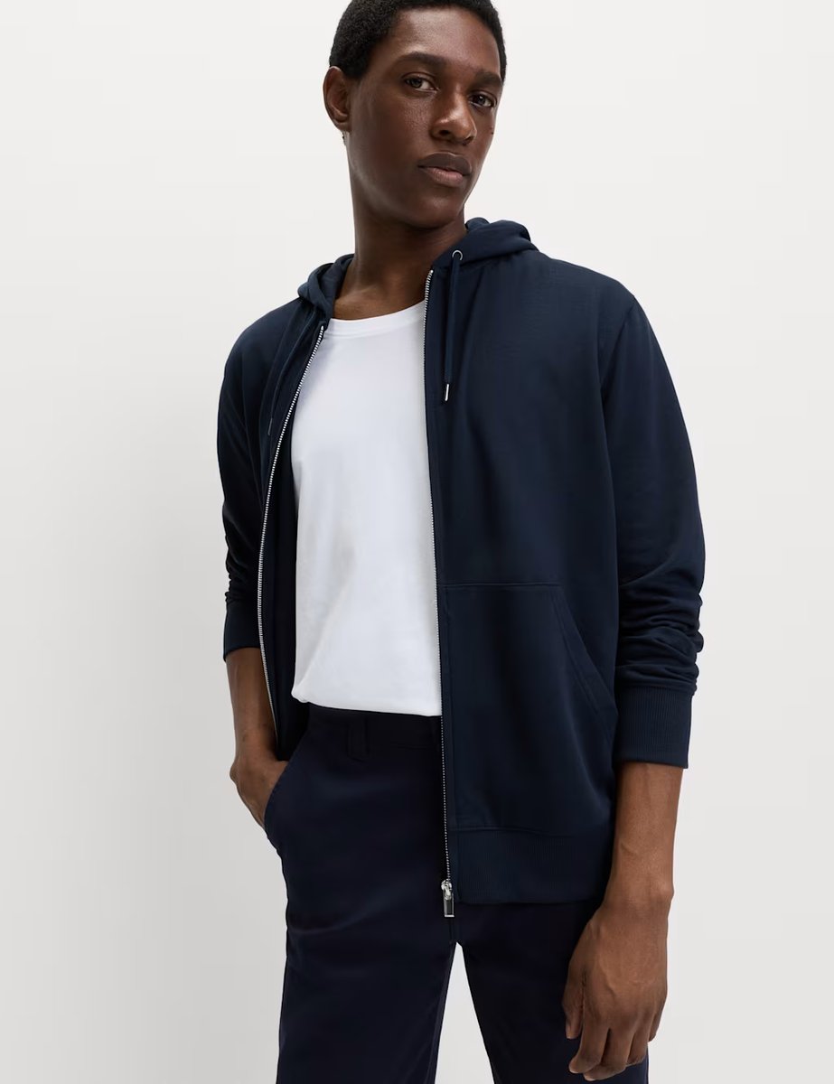 Marks & Spencer M&S Cotton Rich Zip Through Hoodie Navy - 3