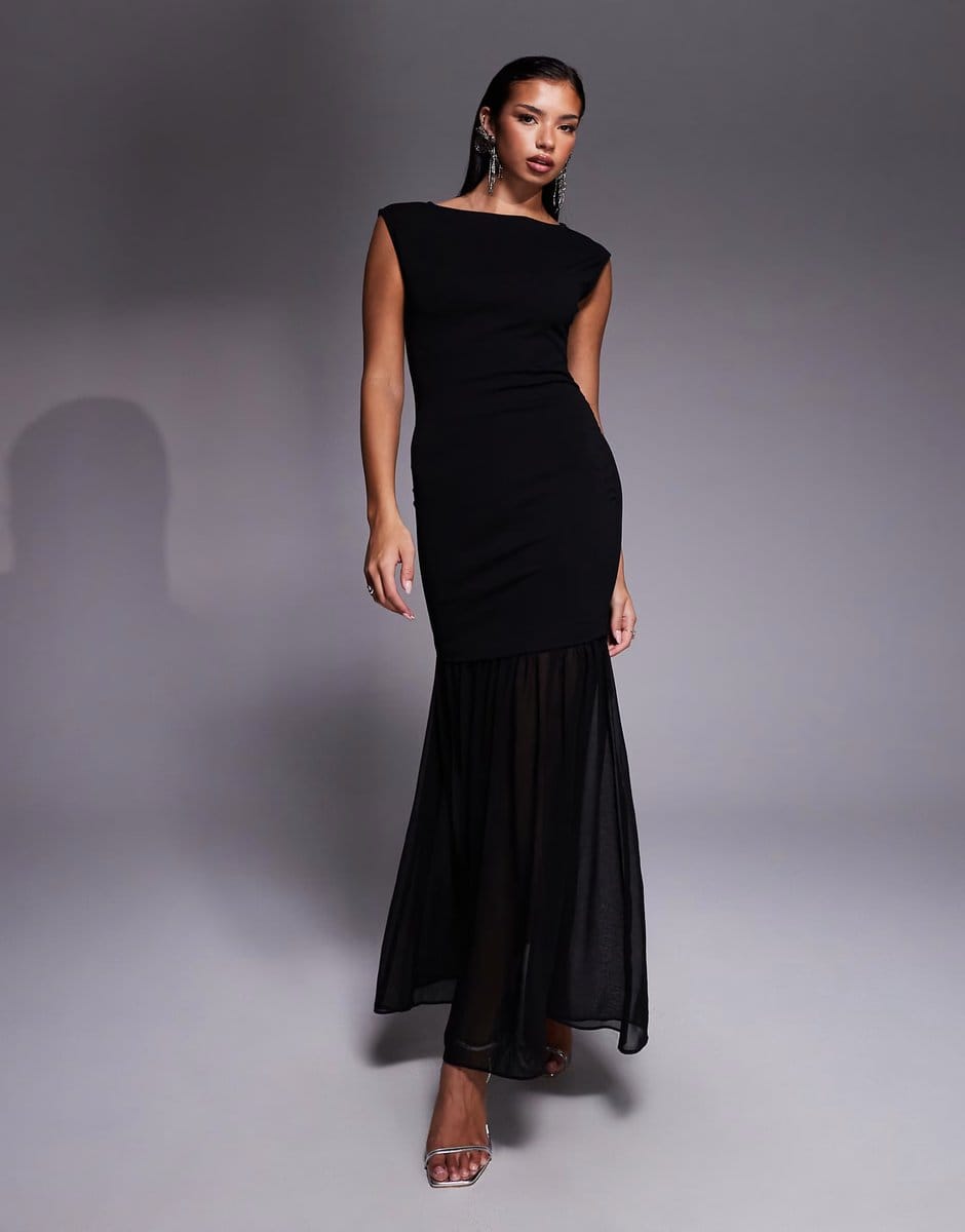 ASOS New Look sheer hem sleeveless midi dress in black - 1