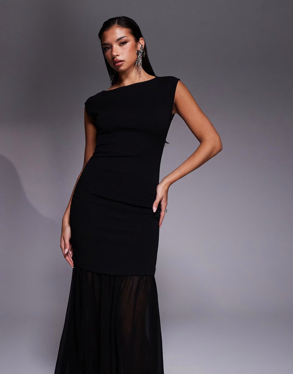 ASOS New Look sheer hem sleeveless midi dress in black - 3