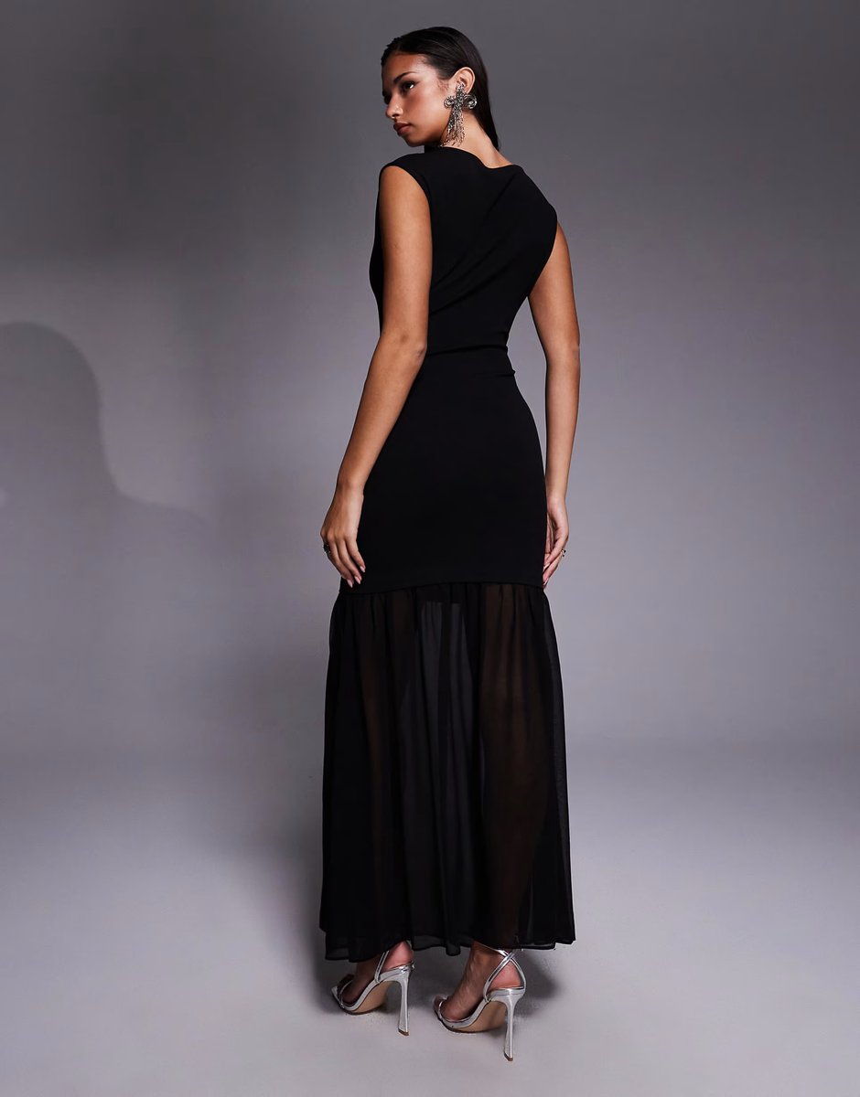 ASOS New Look sheer hem sleeveless midi dress in black - 4