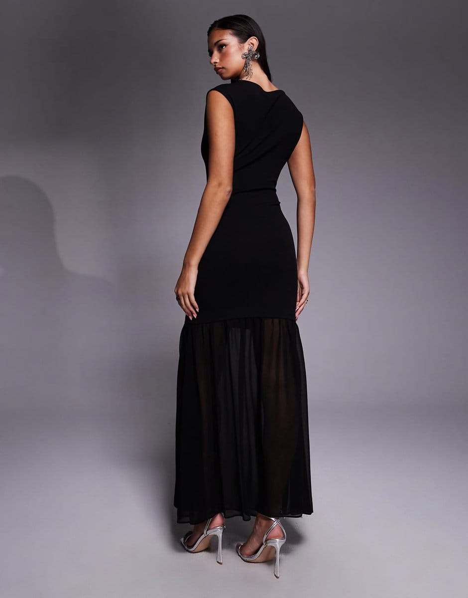 ASOS New Look sheer hem sleeveless midi dress in black - 4