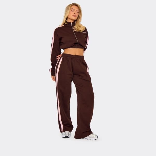 EGO Long Sleeve Contrast Stripe Essential Graphic Zip Up Jacket In Brown, Women's Size UK 4 - 2
