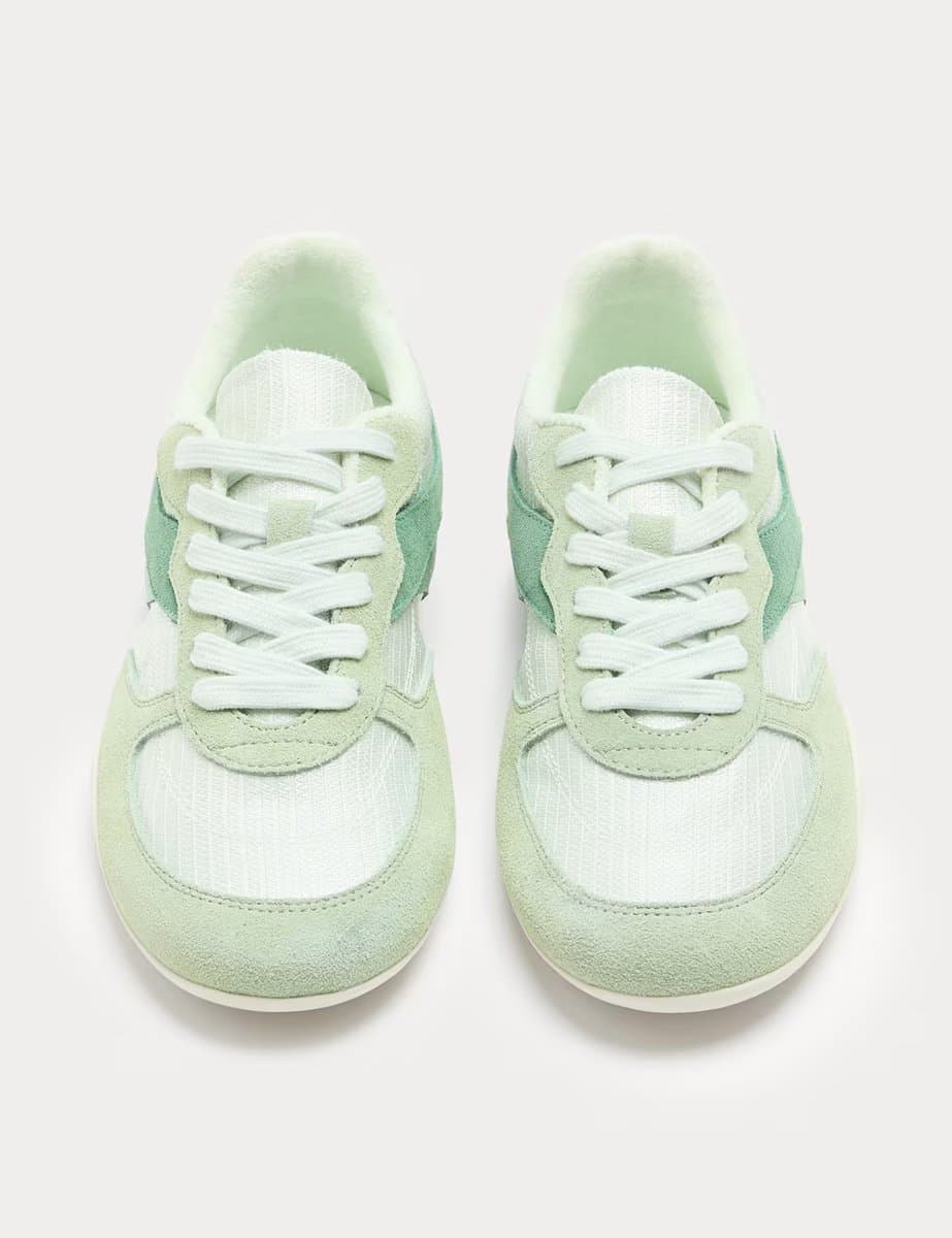 Marks & Spencer M&S Leather Mix Side Detail Retro Runner Trainers Green Mix