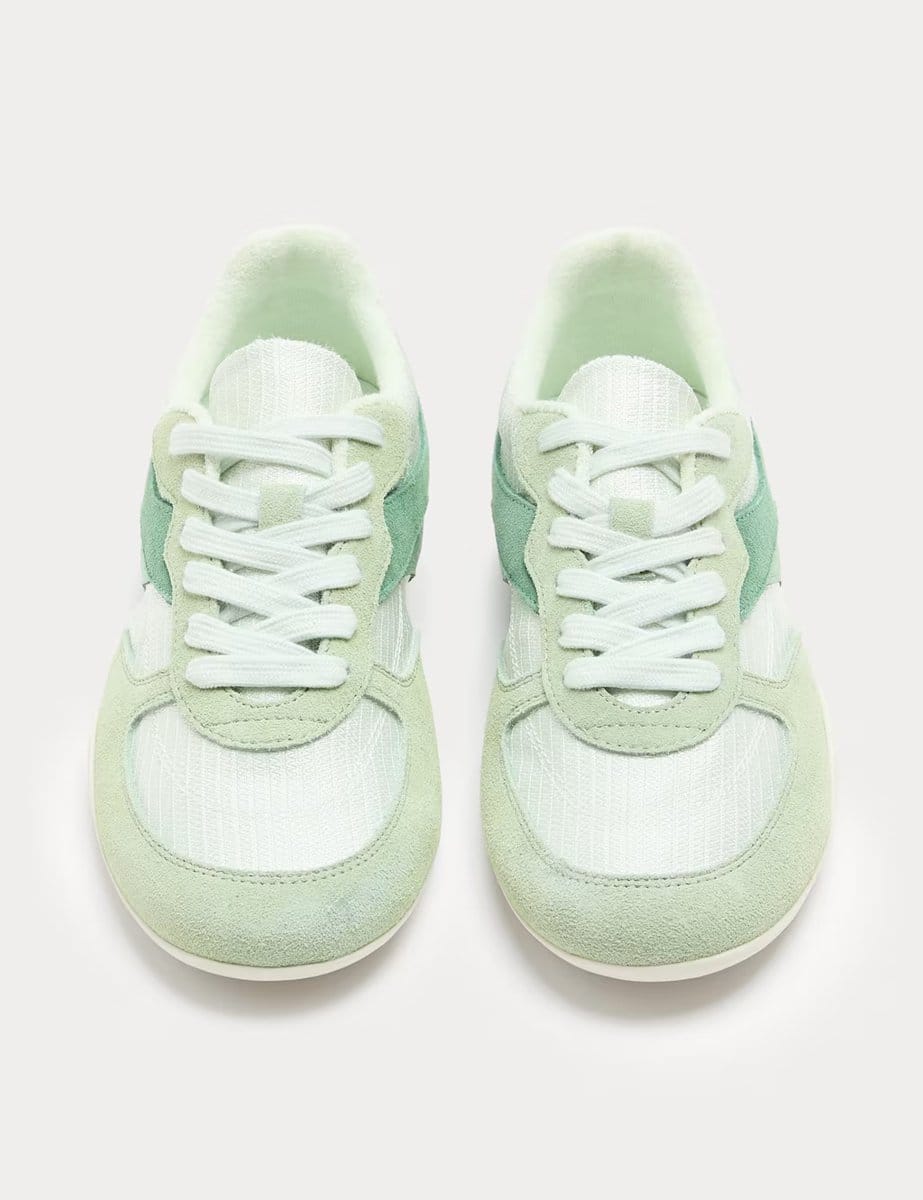Marks & Spencer M&S Leather Mix Side Detail Retro Runner Trainers Green Mix - 1