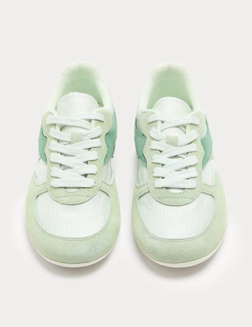 Marks & Spencer M&S Leather Mix Side Detail Retro Runner Trainers Green Mix - 1