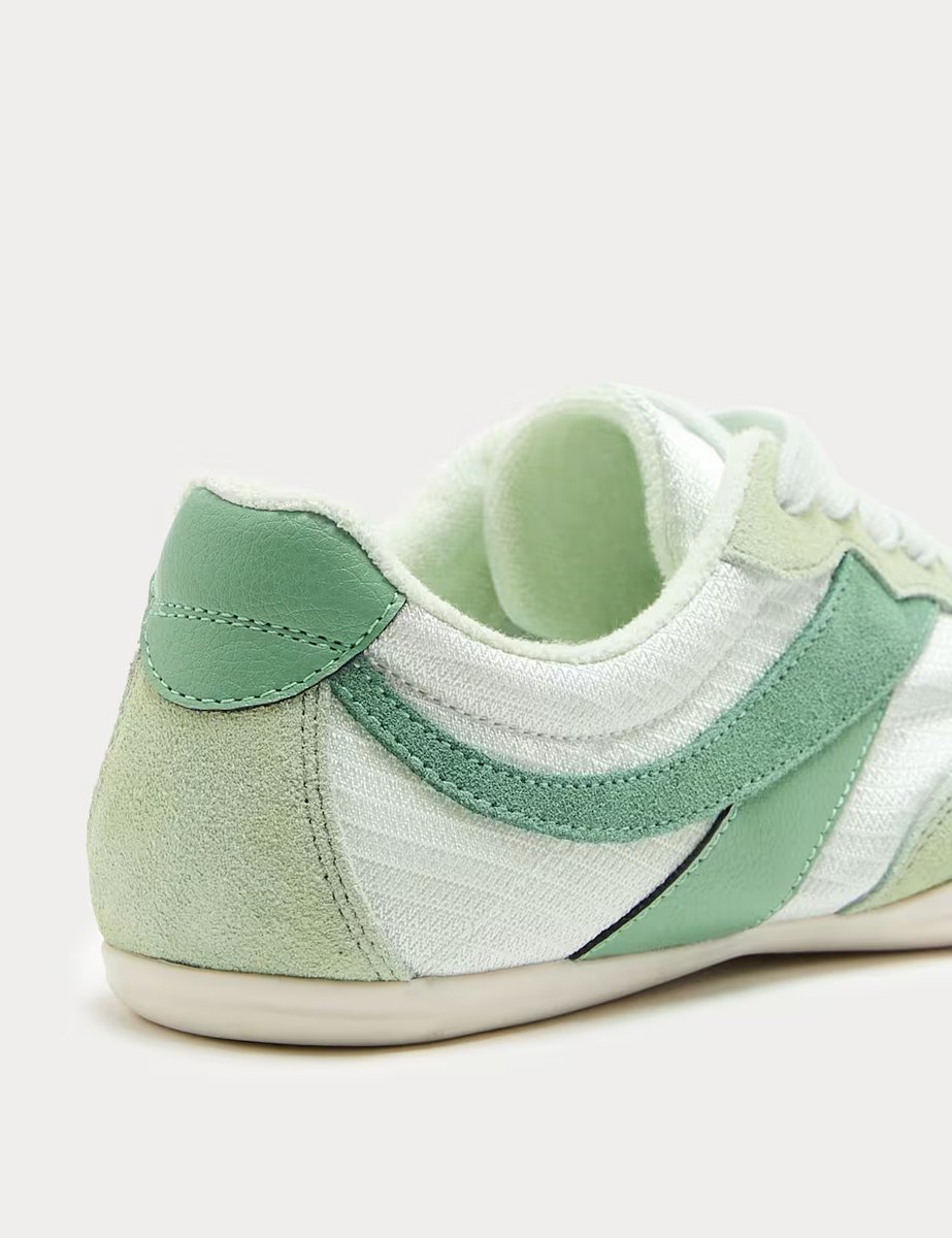 Marks & Spencer M&S Leather Mix Side Detail Retro Runner Trainers Green Mix - 2