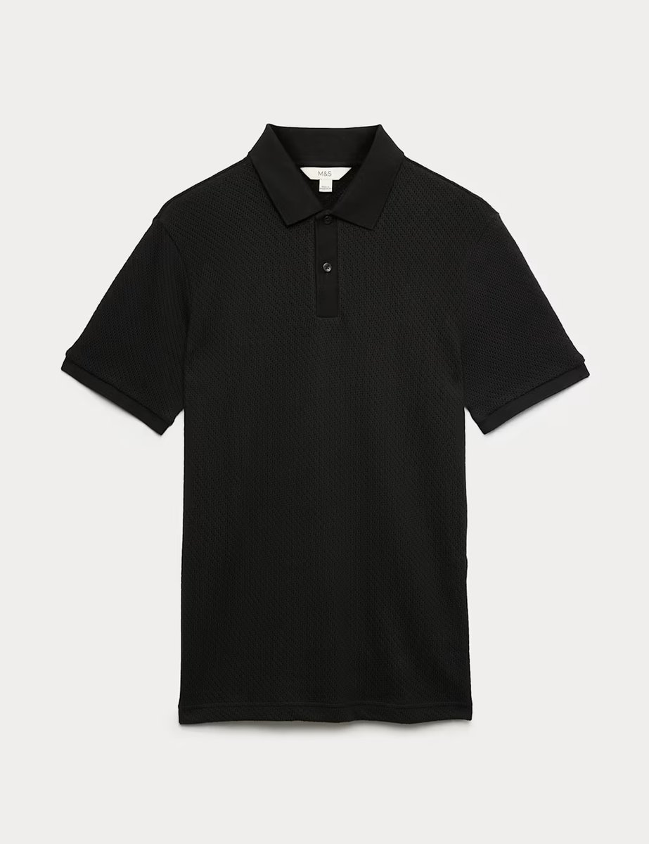 Marks & Spencer M&S Cotton Rich Textured Knitted Polo Shirt Black - 2