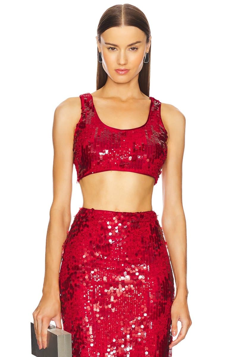 revolve Revolve Michael Costello Sequined Crop Top in Red