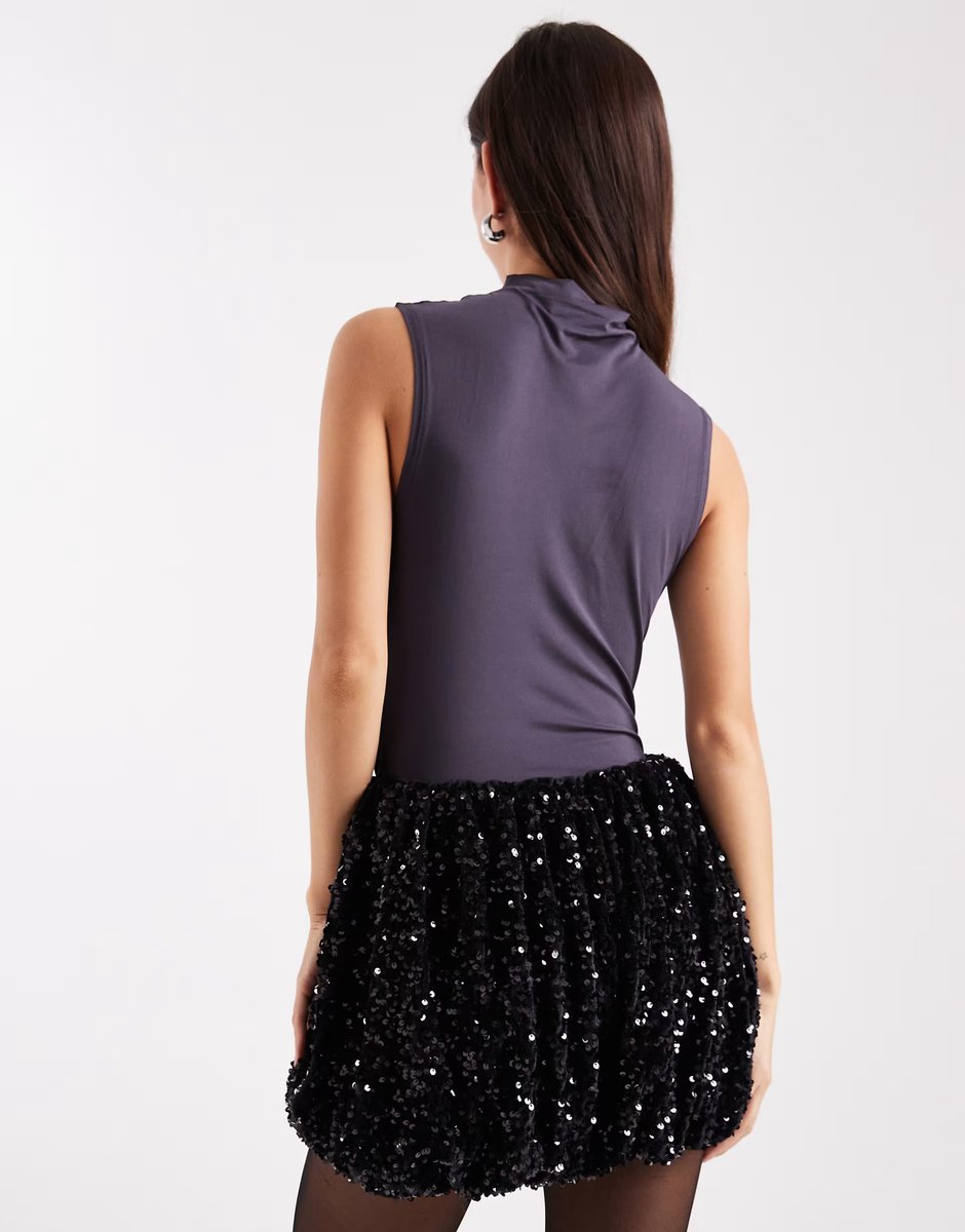 ASOS Miss Selfridge velvet sequin puffball shorts in black - 4