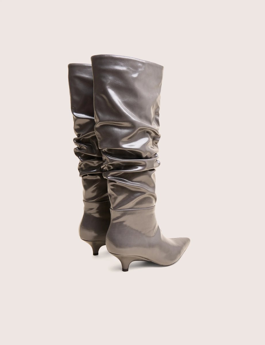 Public Desire La Dolce Vita Slate Grey Rouched Kitten Heel Knee High Boots - 3