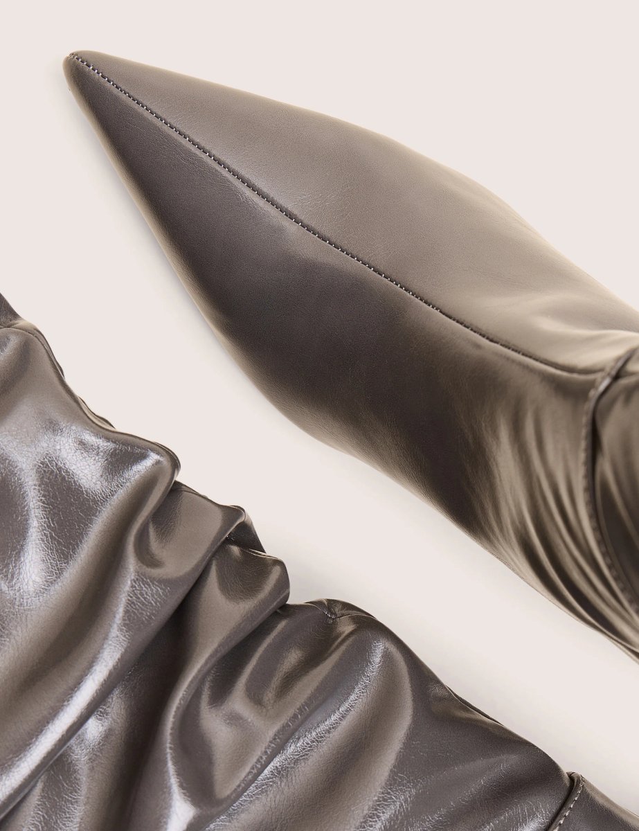 Public Desire La Dolce Vita Slate Grey Rouched Kitten Heel Knee High Boots - 4