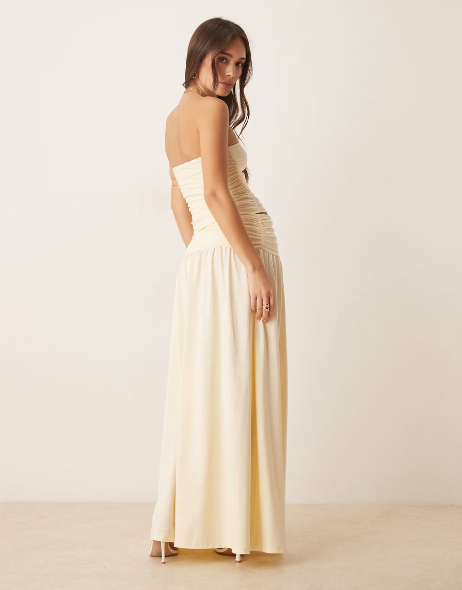 ASOS ASOS DESIGN mix & match drop waist ruched maxi skirt in buttermilk - 4