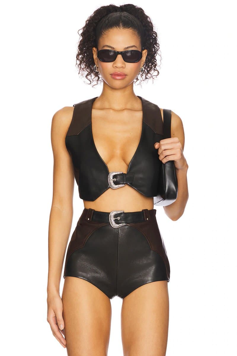 revolve Revolve Dolly Leather Crop Top in Black