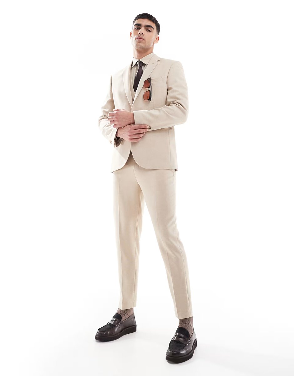 ASOS ASOS DESIGN slim suit jacket in textured stone fabric - 2