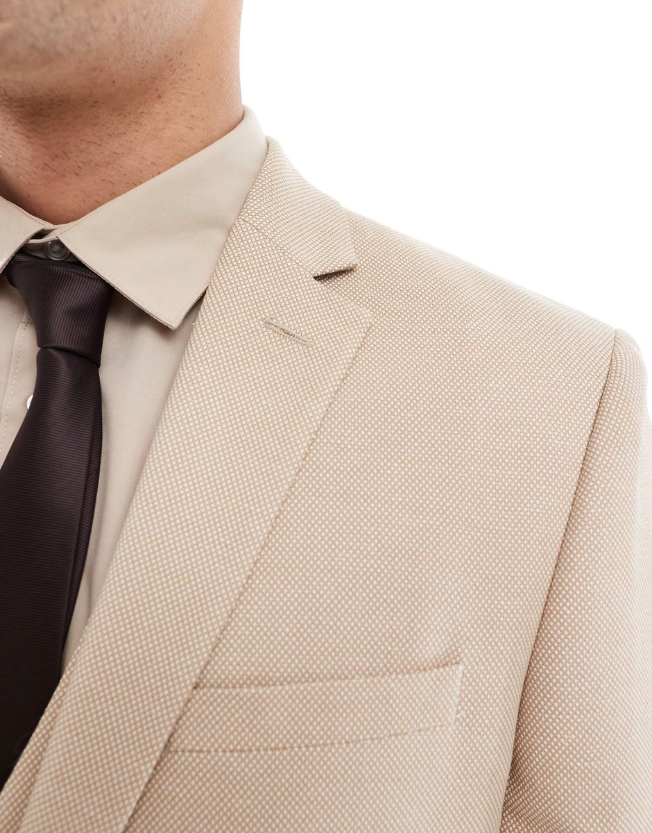 ASOS ASOS DESIGN slim suit jacket in textured stone fabric - 3