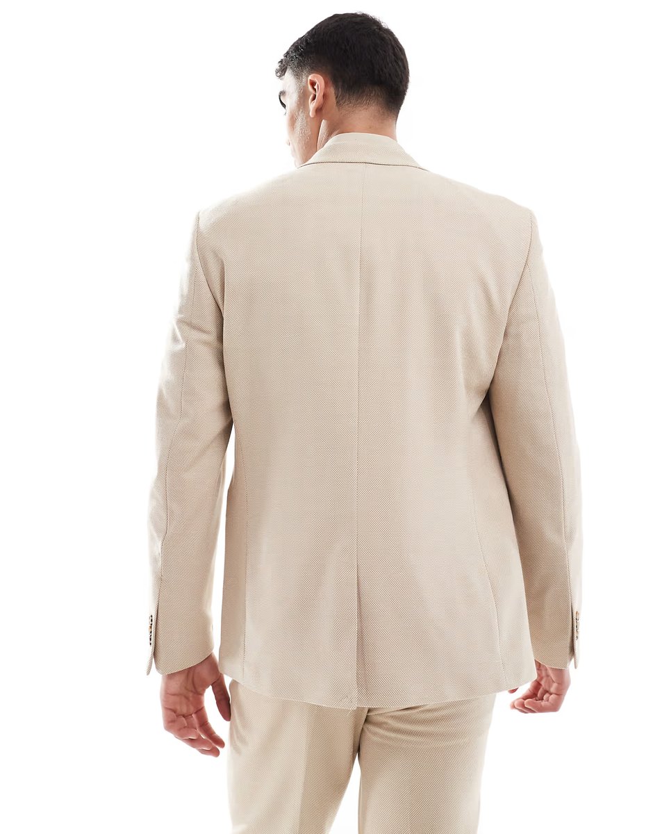 ASOS ASOS DESIGN slim suit jacket in textured stone fabric - 4
