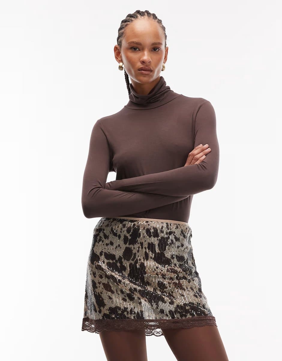 ASOS ASOS DESIGN sequin mini skort in cow print