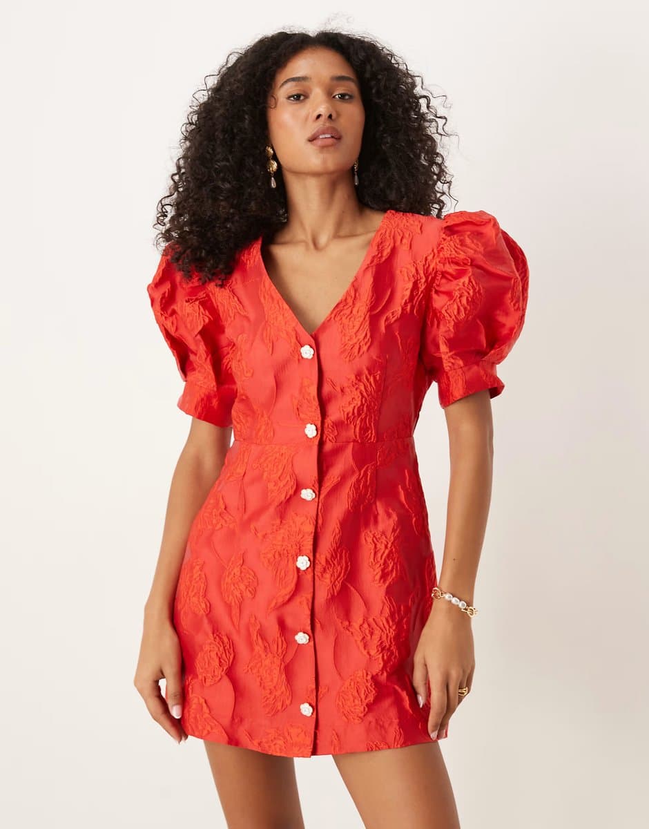 ASOS Sister Jane diamonte button jacquard mini dress in red