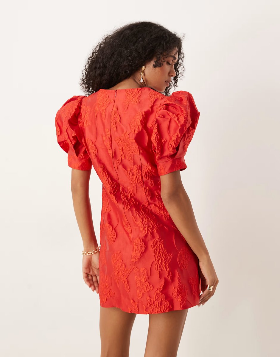 ASOS Sister Jane diamonte button jacquard mini dress in red - 3