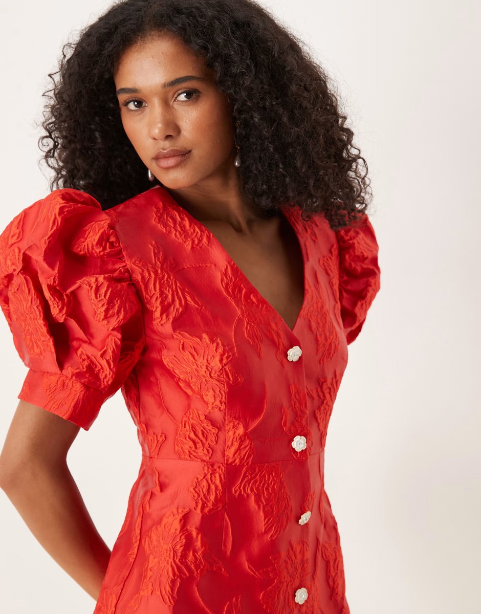 ASOS Sister Jane diamonte button jacquard mini dress in red - 4