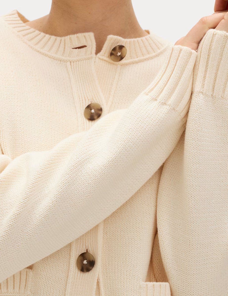 Marks & Spencer M&S Cotton Rich Crew Neck Button Front Cardigan Vanilla - 2