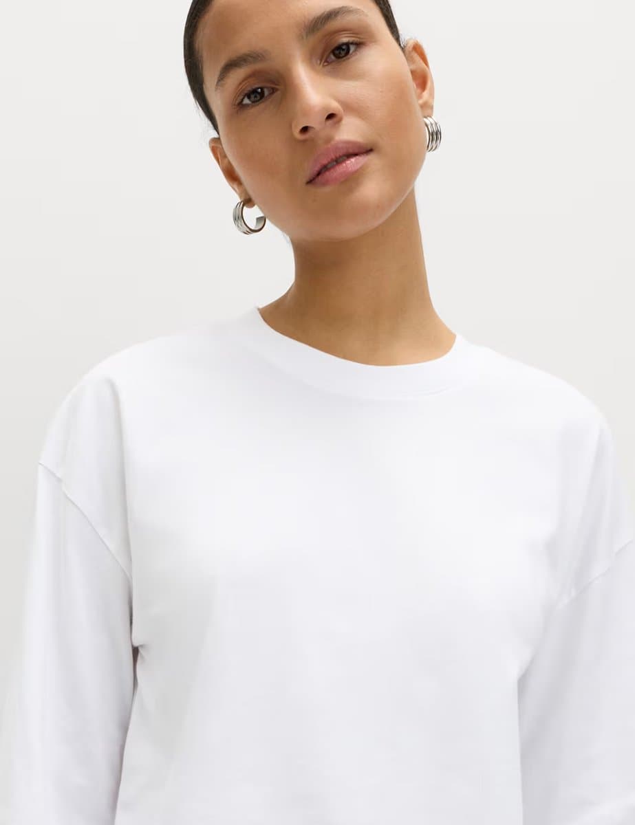 Marks & Spencer M&S Pure Cotton Striped Boxy Top Soft White