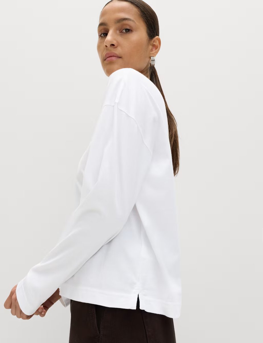 Marks & Spencer M&S Pure Cotton Striped Boxy Top Soft White - 4