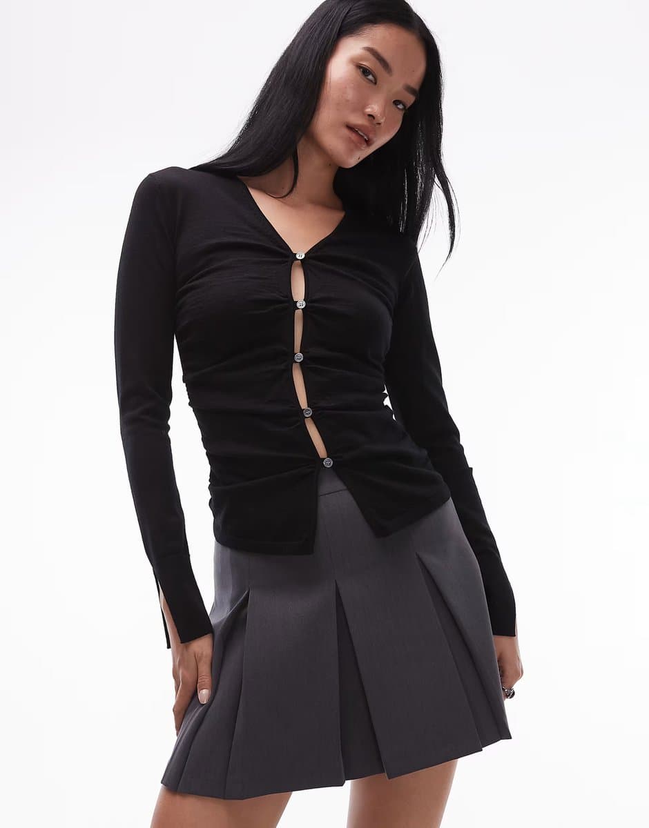 ASOS ASOS Arket Pure Velvet V-Neck Long Sleeve Top in Black