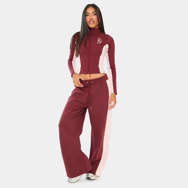EGO Long Sleeve High Neck Zip Front Ego Graphic Top In Burgundy, Women's Size UK 6 - 2
