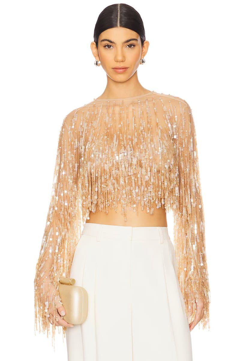 revolve Revolve Fringe Sequin Crop Top in Oat