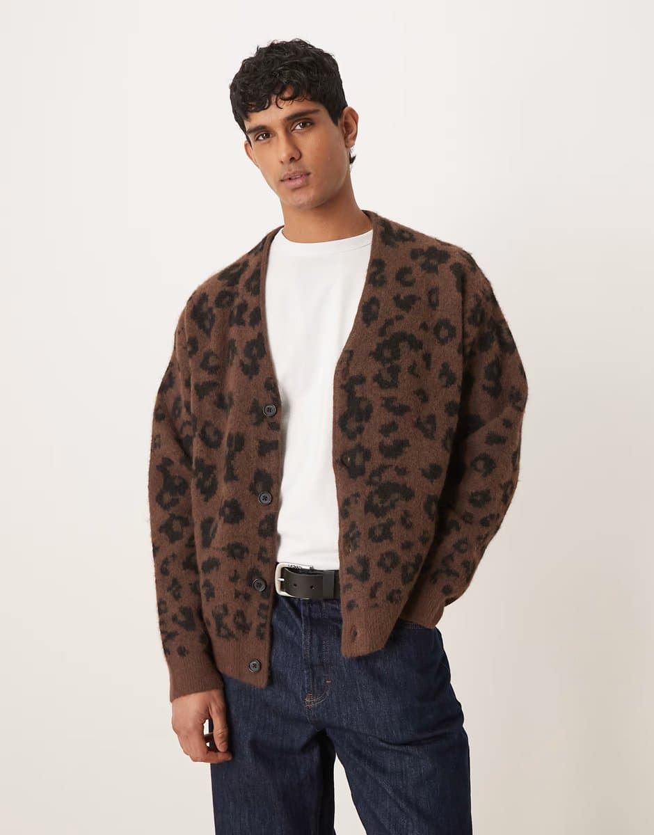 ASOS Abercrombie & Fitch knitted cardigan in leopard print