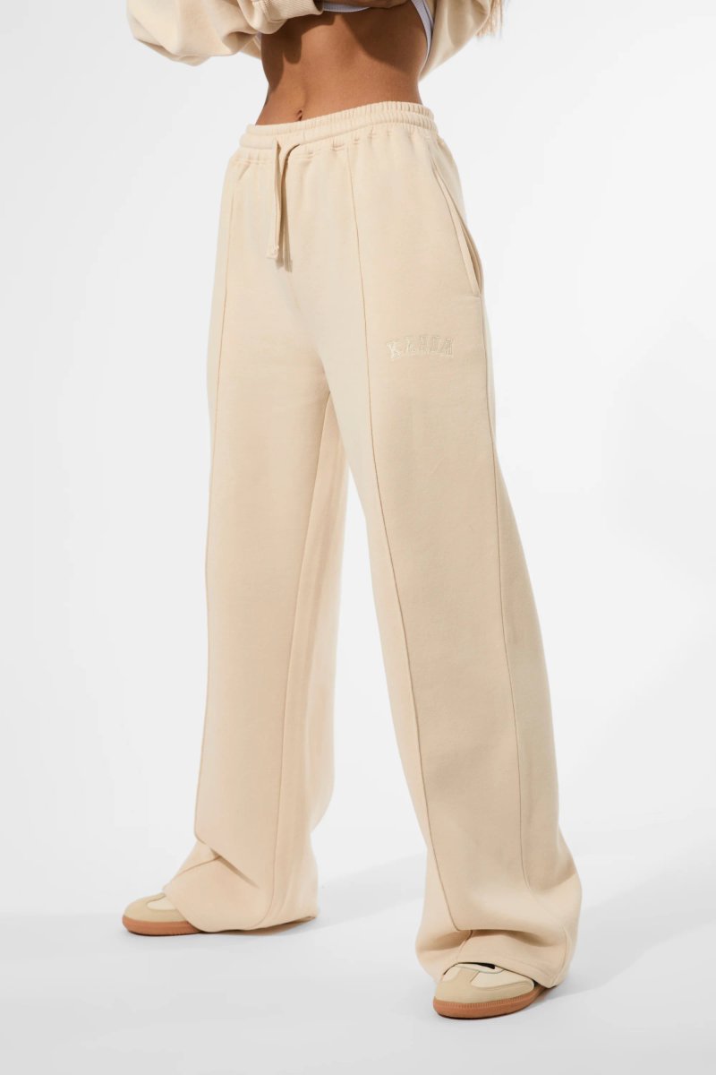 Kaiia Kaiia Seam Detail Wide Leg Joggers Custard Cream - 2