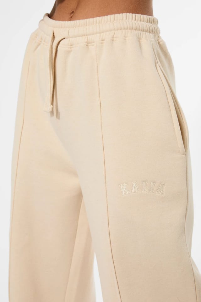 Kaiia Kaiia Seam Detail Wide Leg Joggers Custard Cream - 3