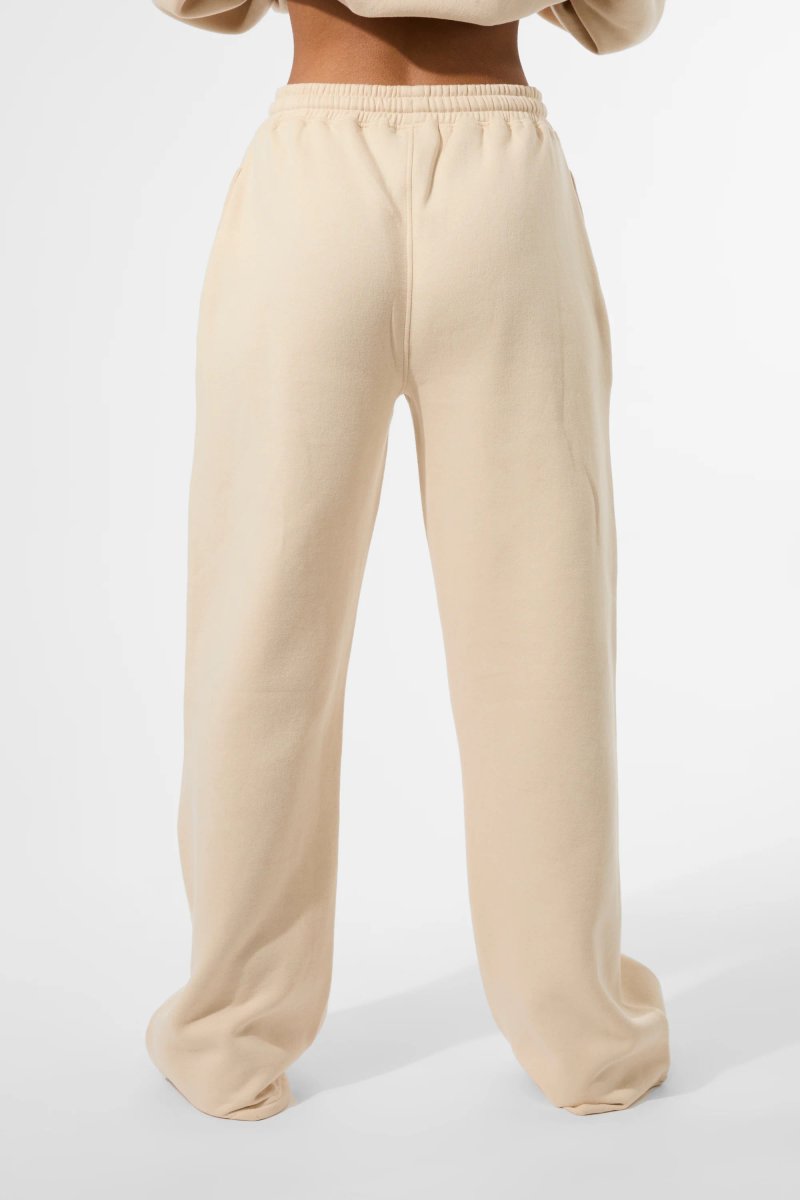 Kaiia Kaiia Seam Detail Wide Leg Joggers Custard Cream - 4