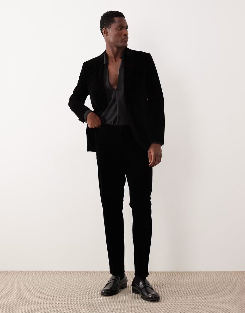 ASOS Jack & Jones Premium velvet tuxedo suit bottoms in black