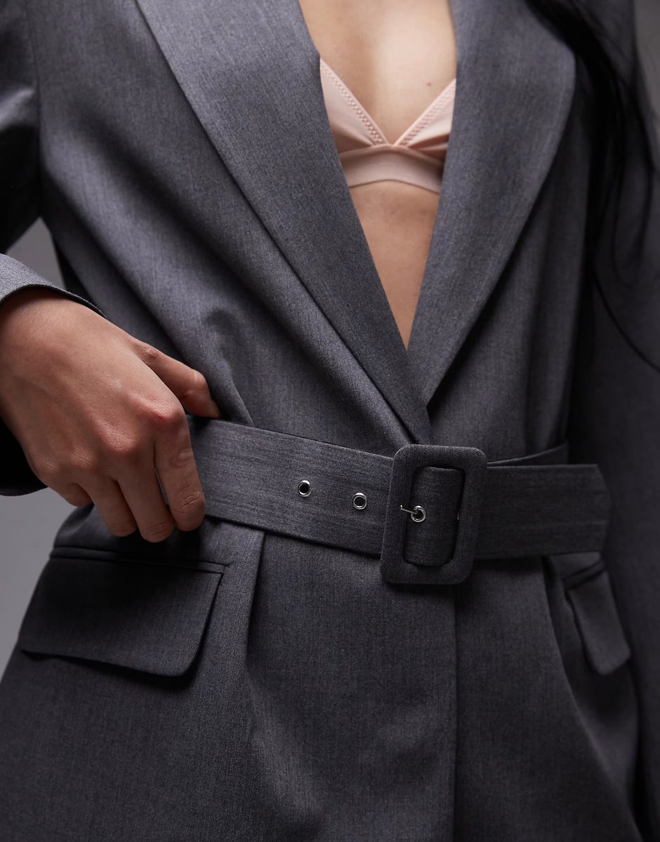 ASOS ASOS DESIGN belted oversized blazer in charcoal - 4