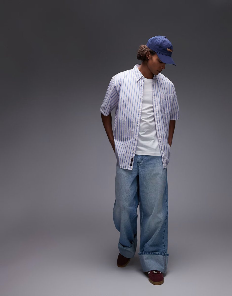 ASOS Tommy Jeans short sleeve shirt in blue and off white stripe - 2