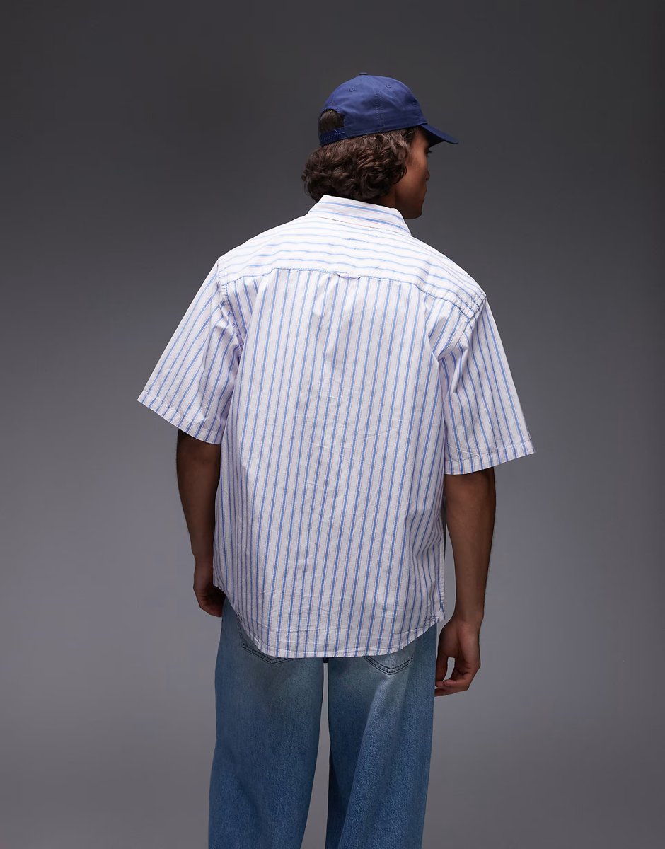 ASOS Tommy Jeans short sleeve shirt in blue and off white stripe - 4