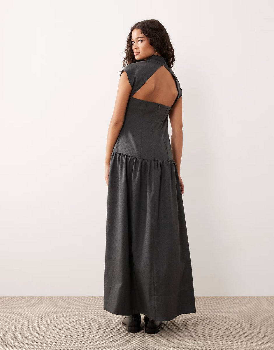 ASOS ASOS DESIGN high neck drop waist maxi dress in grey - 3