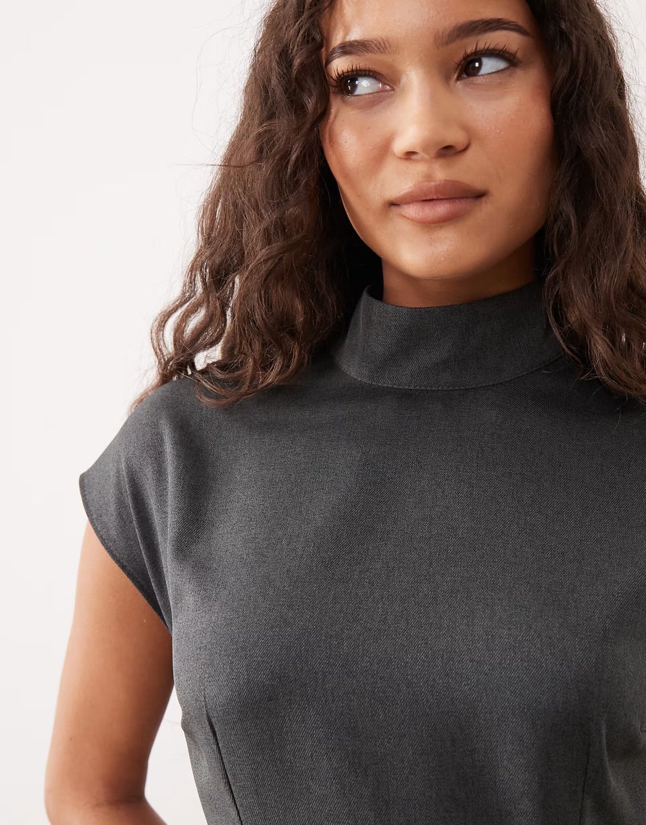 ASOS ASOS DESIGN high neck drop waist maxi dress in grey - 4