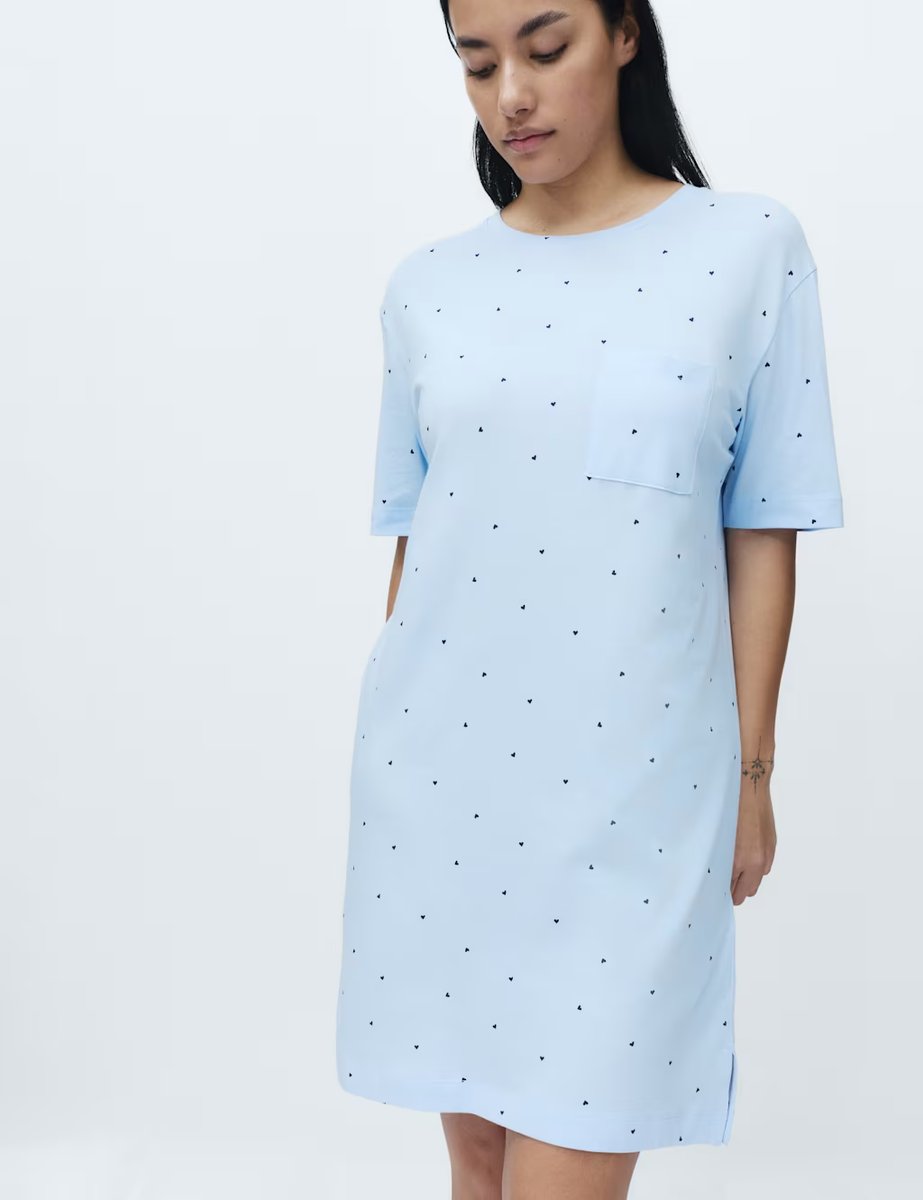 Marks & Spencer M&S Cotton Modal Printed Minishirt Blue Mix - 2