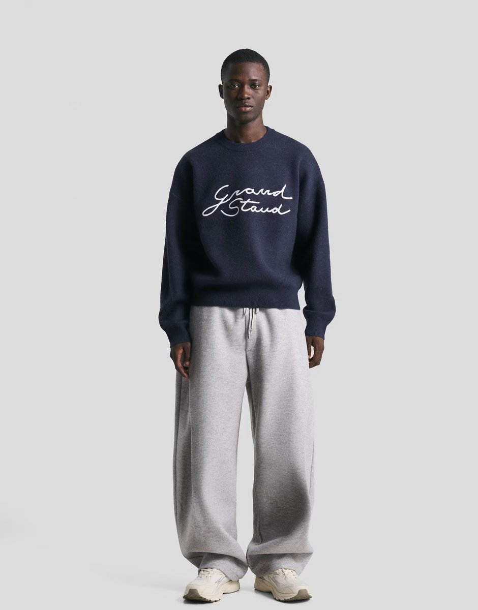 ASOS Bershka Embroidered jacquard sweater in blue - 3