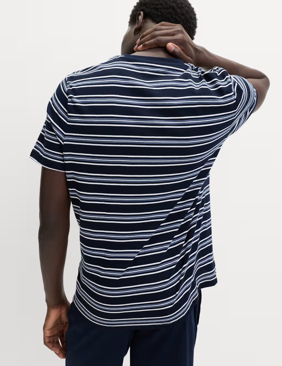 Marks & Spencer M&S Pure Cotton Striped Pyjama Set Navy Mix - 2