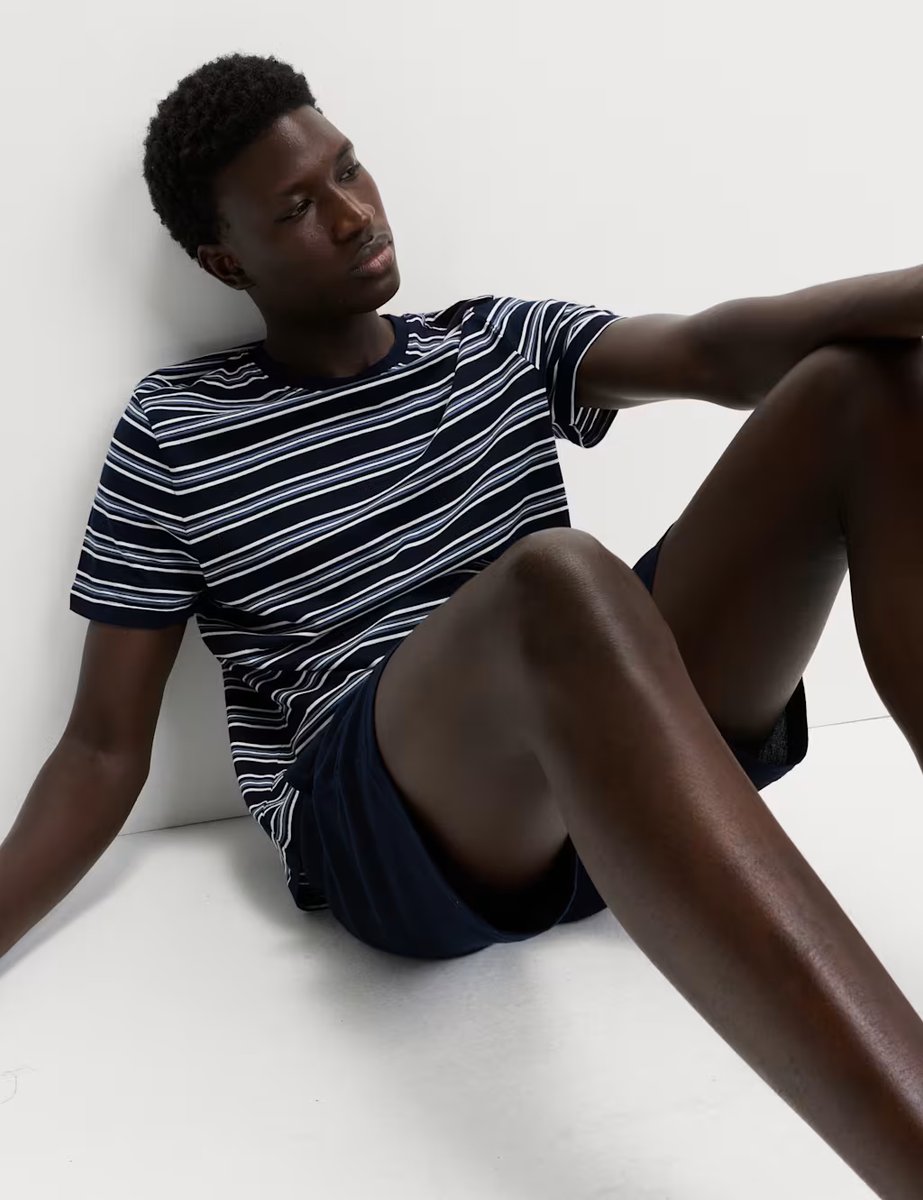 Marks & Spencer M&S Pure Cotton Striped Pyjama Set Navy Mix - 5